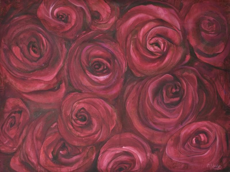 Nature oil painting titled 'Roses', 36x48 inches, by artist Durshit Bhaskar on Canvas