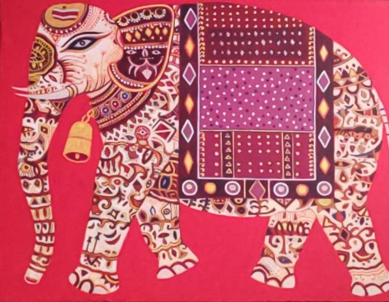 Animals acrylic painting titled 'Royal Elephant 1', 18x24 inches, by artist Bhaskar Lahiri on Canvas