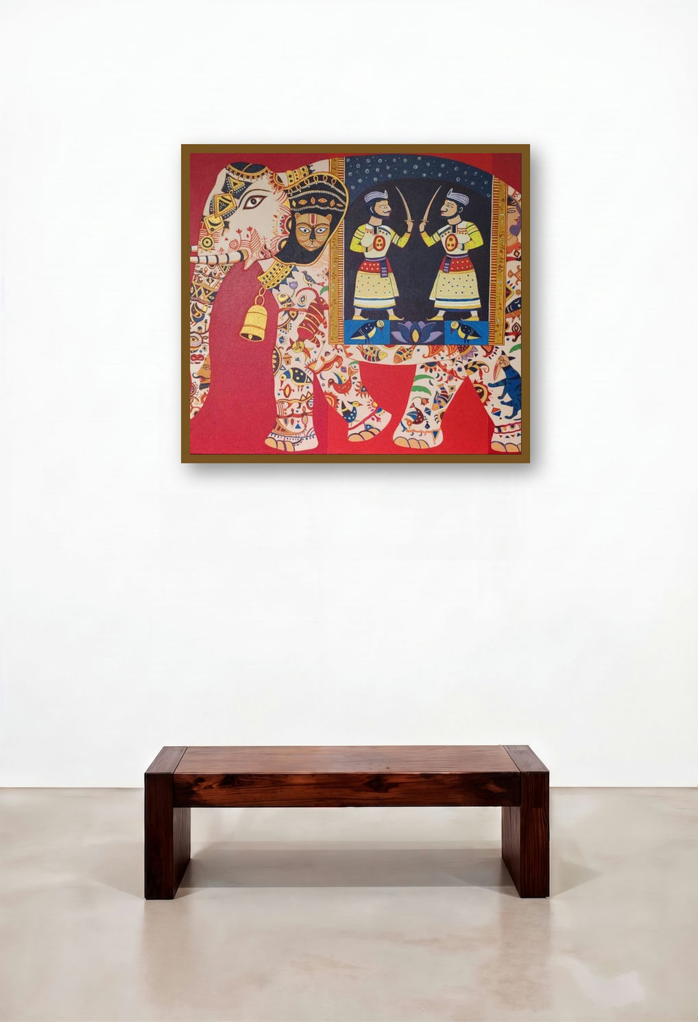 Royal Elephant 2 (A Kaleidoscope of Indian Mythology) by artist Bhaskar Lahiri displayed in a Rustic Foyer