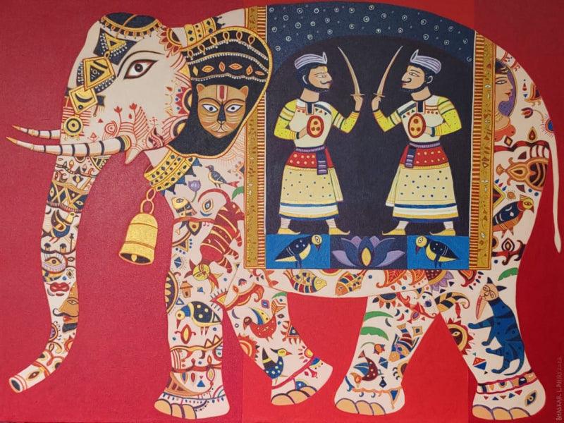 Animals acrylic painting titled 'Royal Elephant 2', 30x40 inches, by artist Bhaskar Lahiri on Canvas
