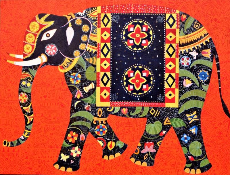 Animals acrylic painting titled 'Royal Elephant 3', 36x48 inches, by artist Bhaskar Lahiri on Canvas