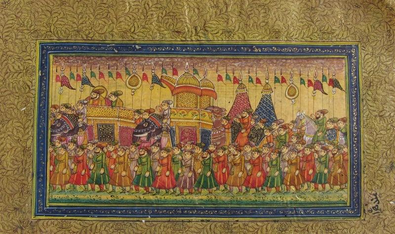 Figurative mughal traditional art titled 'Royal Troop Mughal Painting', 6x9 inches, by artist Unknown on Paper