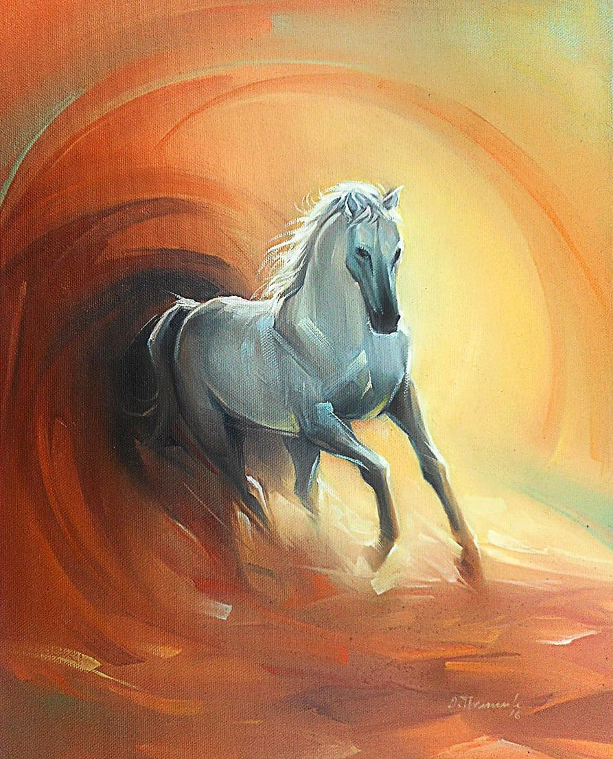 Animals acrylic painting titled 'Running Horse', 15x12 inches, by artist D Tiroumale on Canvas