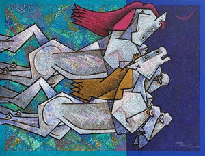 Animals acrylic painting titled 'Running Horses', 36x48 inches, by artist Dinkar Jadhav on Canvas