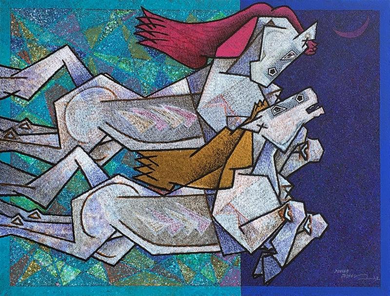 Animals acrylic painting titled 'Running Horses', 36x48 inches, by artist Dinkar Jadhav on Canvas