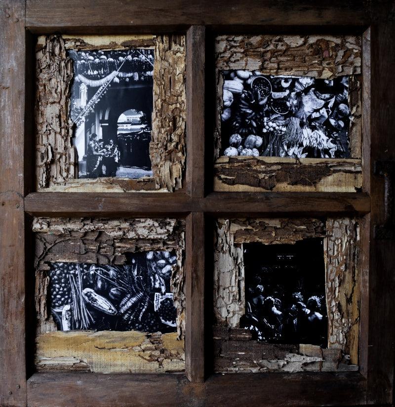 contemporary mixed media painting titled 'Rural Life Culture And Its Politics Seri', 27x26 inches, by artist Sagar Suresh Naik Mule on Wood