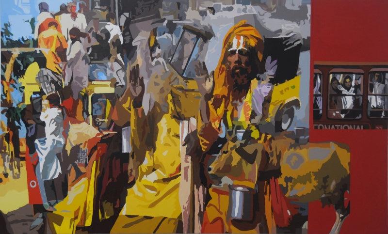 Religious acrylic painting titled 'Rush Hour', 44x72 inches, by artist Fawad Tamkanat on Canvas