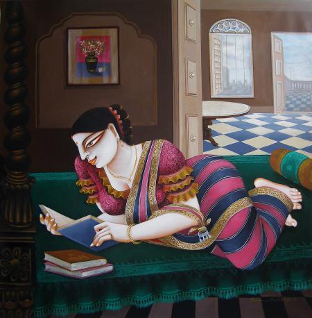 Figurative acrylic painting titled 'SOLD', 27x27 inches, by artist Gautam Mukherjee on Canvas