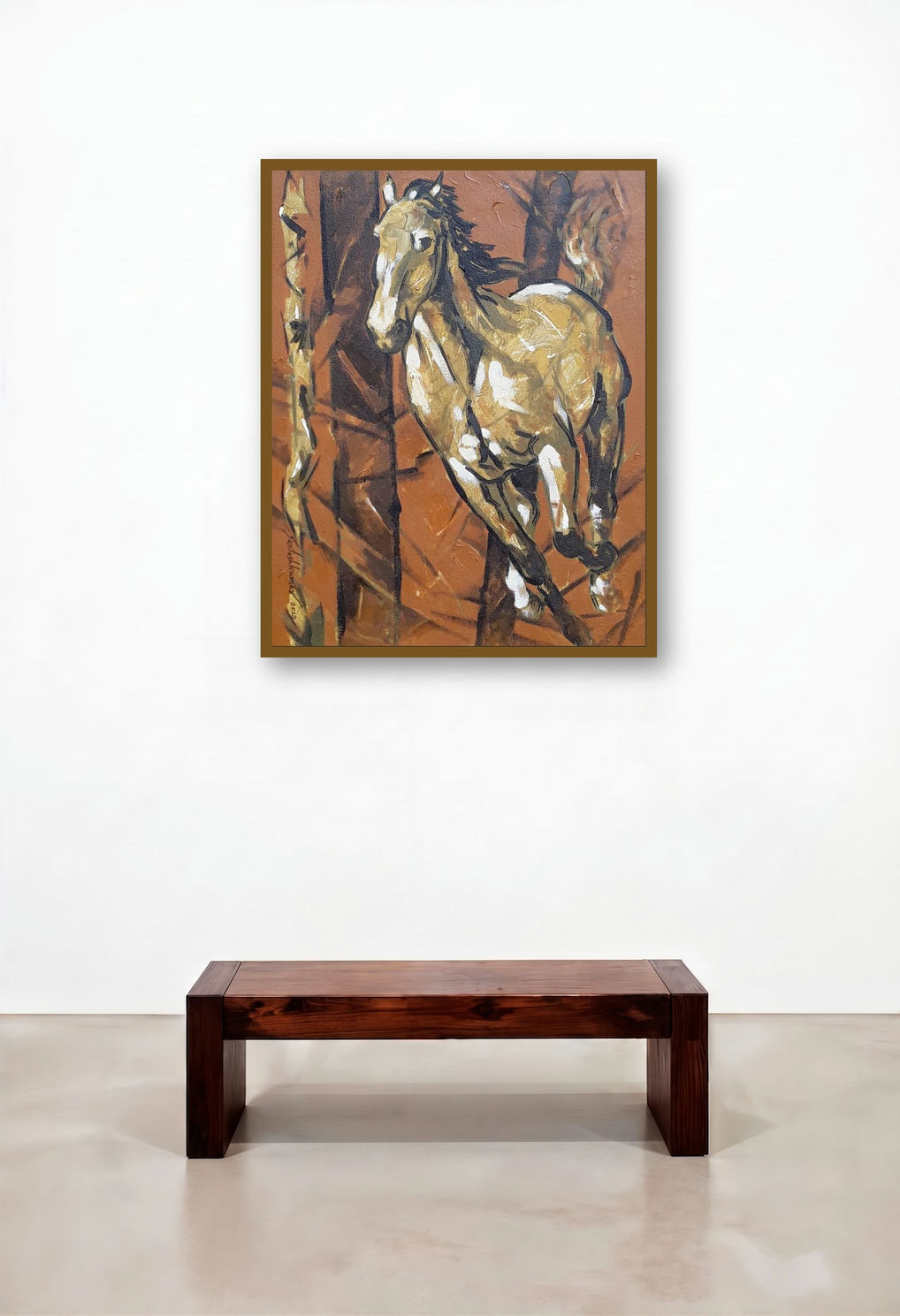 Sold (Galloping Horse) by artist Santoshkumar Patil displayed in a Minimalist Home Office