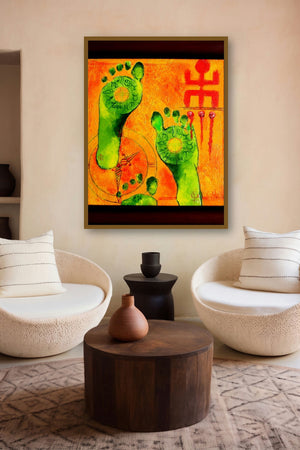 Subh Labh (Auspicious Footsteps) by artist Sharmi Dey displayed in a Curated gallery