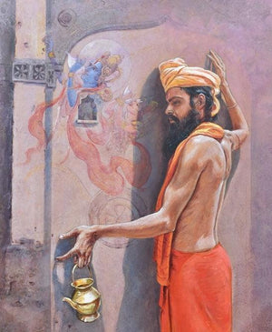 Religious acrylic painting titled 'Sadhu 2', 36x30 inches, by artist Satyabrata Karmakar on Canvas