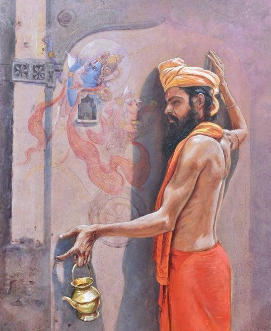 Religious acrylic painting titled 'Sadhu 2', 36x30 inches, by artist Satyabrata Karmakar on Canvas