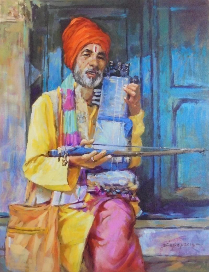 Religious acrylic painting titled 'Sadhu 2', 18x14 inches, by artist Sanjay Dorlikar on Canvas