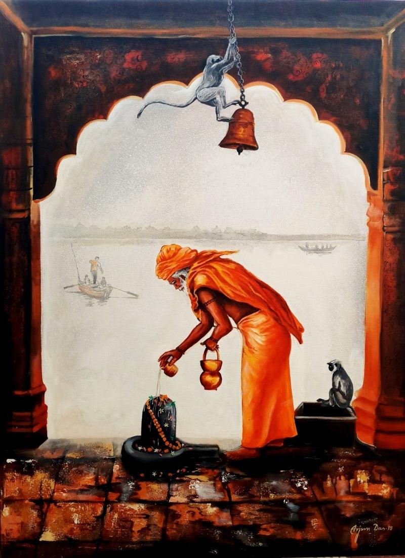 Realistic acrylic painting titled 'Sadhu', 48x36 inches, by artist Arjun Das on Canvas