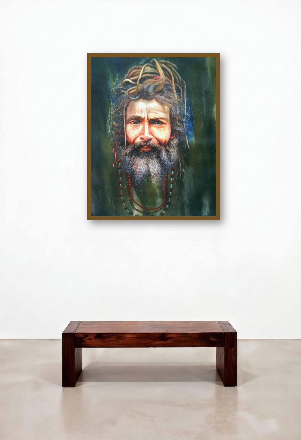 Sadhu by artist Gopal Sharma displayed in a Urban Loft Reception Area