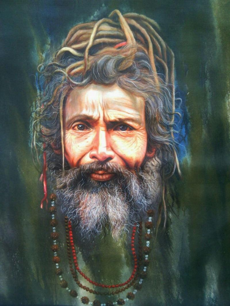 Religious acrylic painting titled 'Sadhu', 42x36 inches, by artist Gopal Sharma on Canvas