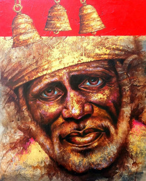Religious acrylic painting titled 'Sai', 30x24 inches, by artist Pradeep Kumar on Canvas