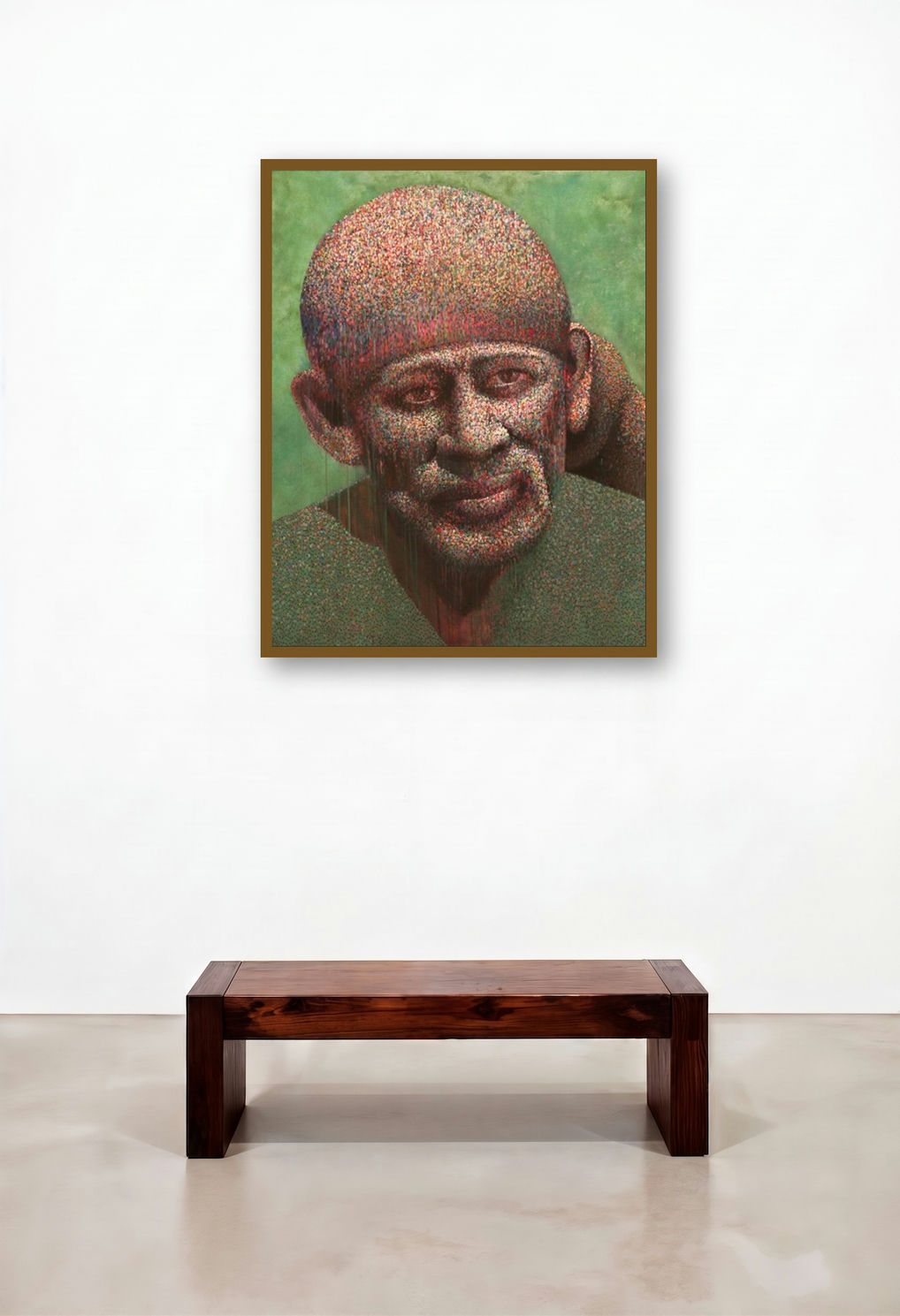 Sai (Sai Baba's Benevolent Gaze) by artist Amol Satre displayed in a Rustic Foyer