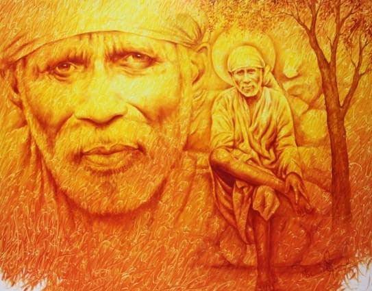 Religious oil painting titled 'Sai Baba', 48x60 inches, by artist Prince Chand on Canvas