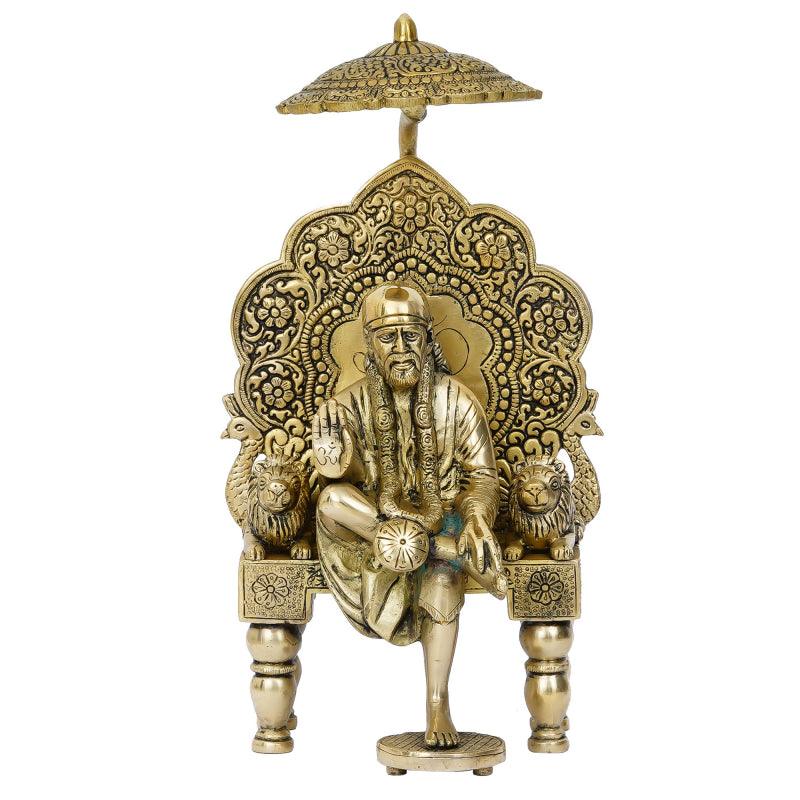 Religious handicraft titled 'Sai Baba', 13x7x6 inches, by artist Brass Handicrafts on Brass