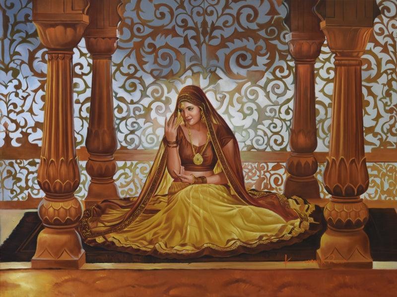 Figurative oil painting titled 'Sajawat', 48x36 inches, by artist Kamal Rao on Canvas