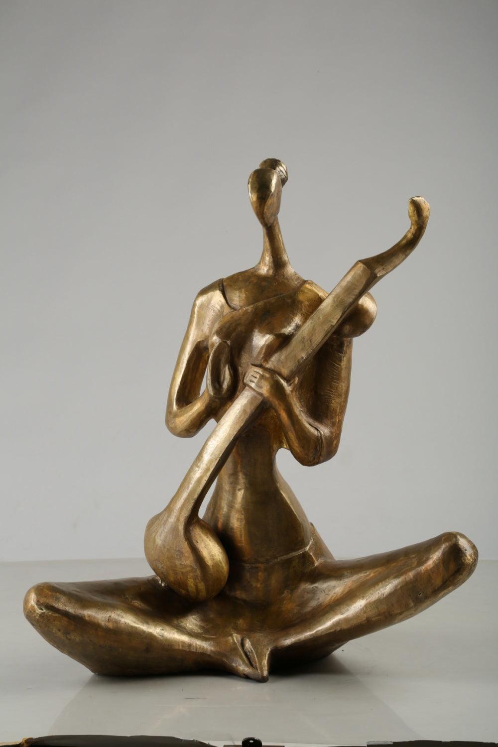 Figurative sculpture titled 'Saraswati', 31x26x11 inches, by artist Tapas Sarkar on Bronze