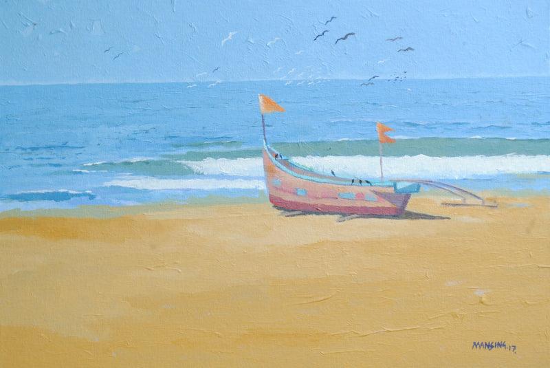 Seascape acrylic painting titled 'Seascape', 18x24 inches, by artist Mansing Jadhav on Canvas