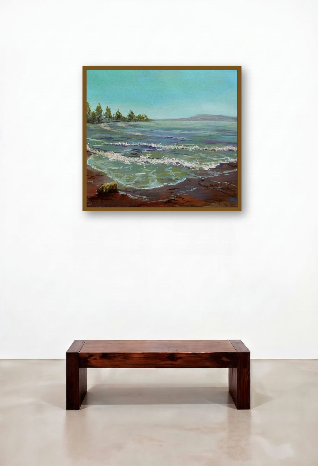 Seashore (Coastal Tranquility) by artist Chandrashekhar P Aher displayed in a Urban Loft Lounge