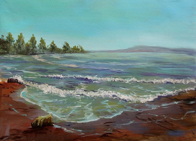 Seascape acrylic painting titled 'Seashore', 18x24 inches, by artist Chandrashekhar P Aher on Canvas