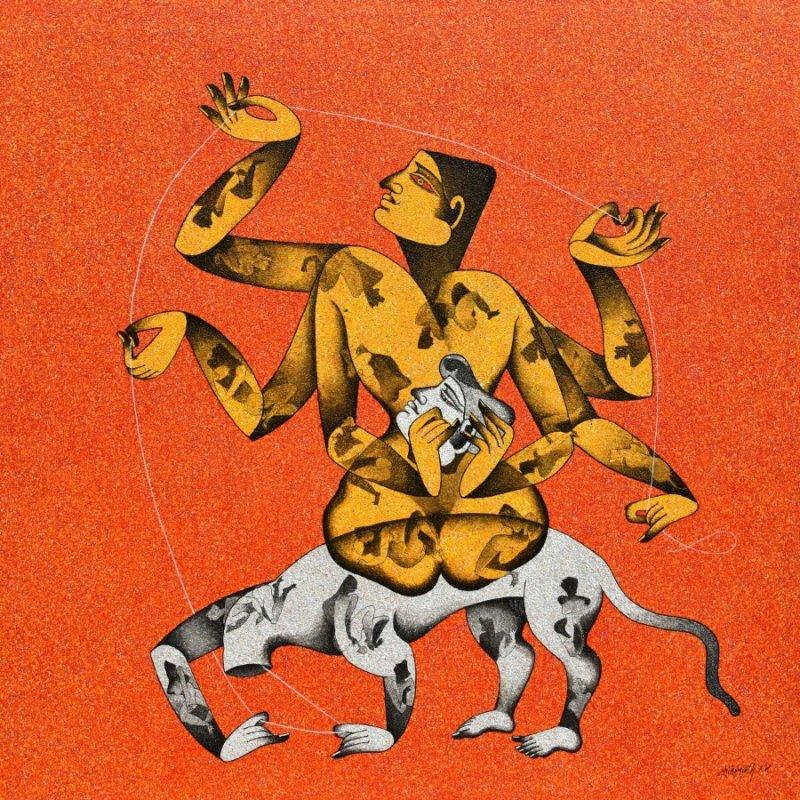 Animals acrylic painting titled 'Shakti', 60x60 inches, by artist Chikmath FV on canvas