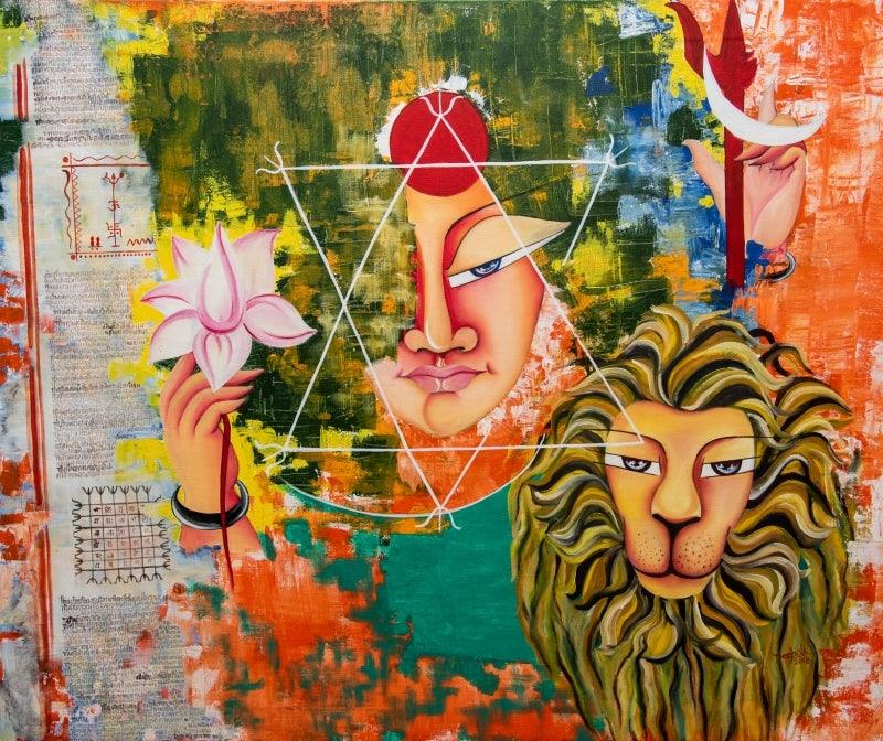 contemporary acrylic oil painting titled 'Shakti', 36x30 inches, by artist Deepali Mundra on canvas