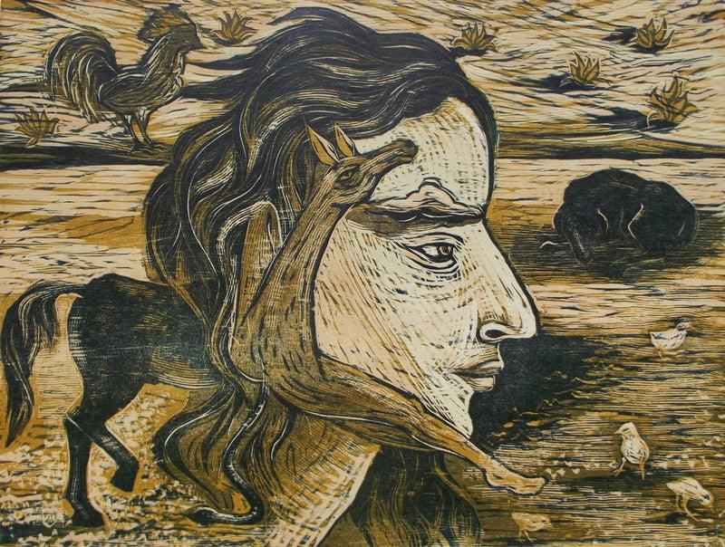 contemporary printmaking titled 'She', 12x16 inches, by artist Sunil Darji on Paper