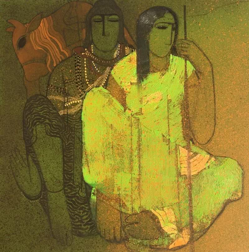 Religious acrylic painting titled 'Shiv And Parvati 1', 24x24 inches, by artist Siddharth Shingade on Canvas