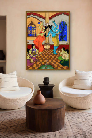 Shiv Parvati (Cosmic Dance) by artist Chetan Katigar displayed in a Contemporary Exhibition gallery