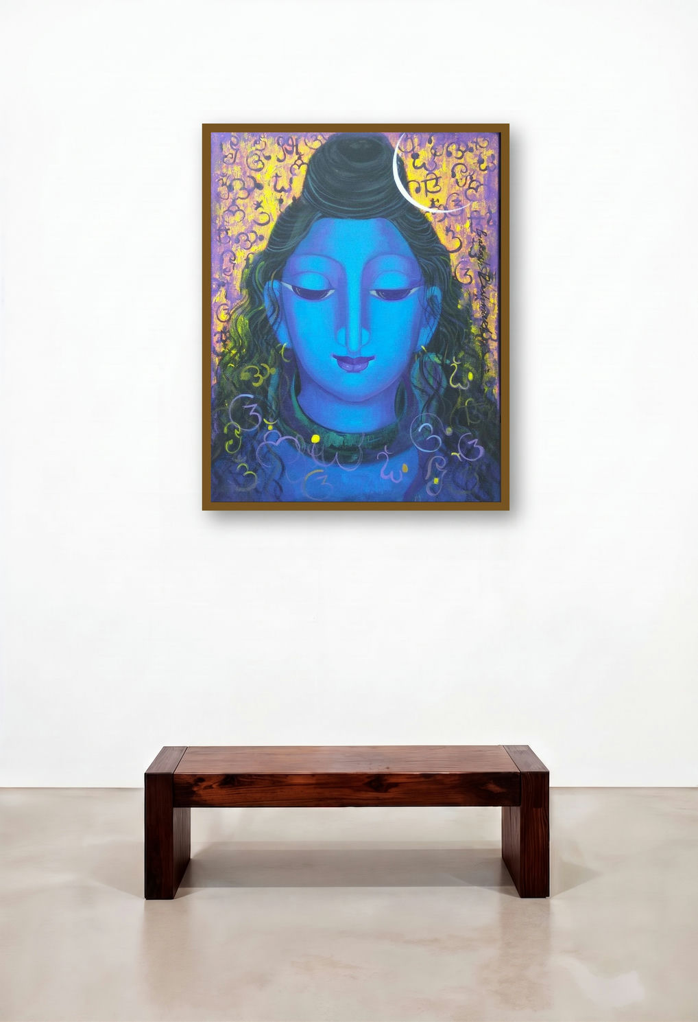 Shiva 2 (Shiva in Blue) by artist Prakash Deshmukh displayed in a Art Deco Lounge