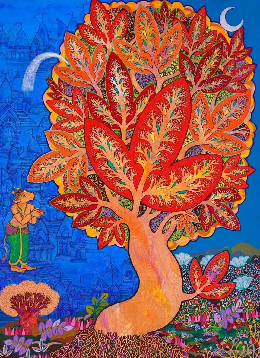 Religious acrylic painting titled 'Shiva 2', 36x26 inches, by artist Chandra Morkonda on Canvas