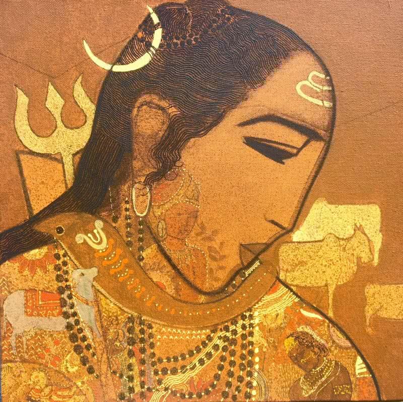 Figurative acrylic painting titled 'Shiva', 15x15 inches, by artist Siddharth Shingade on Canvas