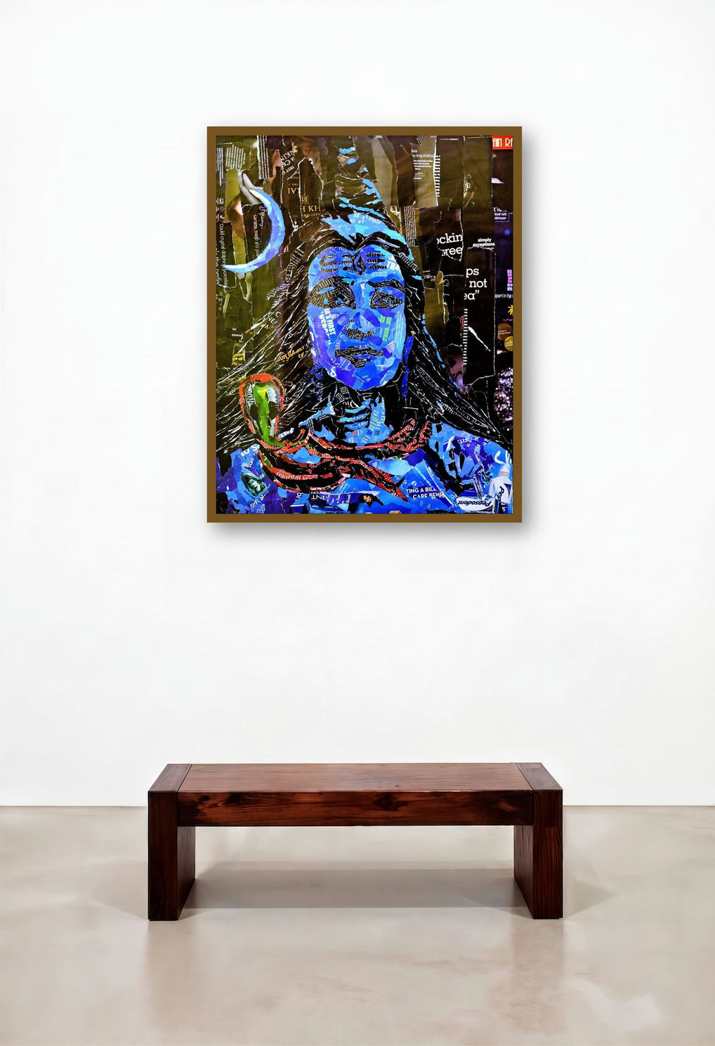 Shiva (Shiva - A Collage Portrait) by artist Sangameshwar Allipuram displayed in a Coastal Hotel Lobby