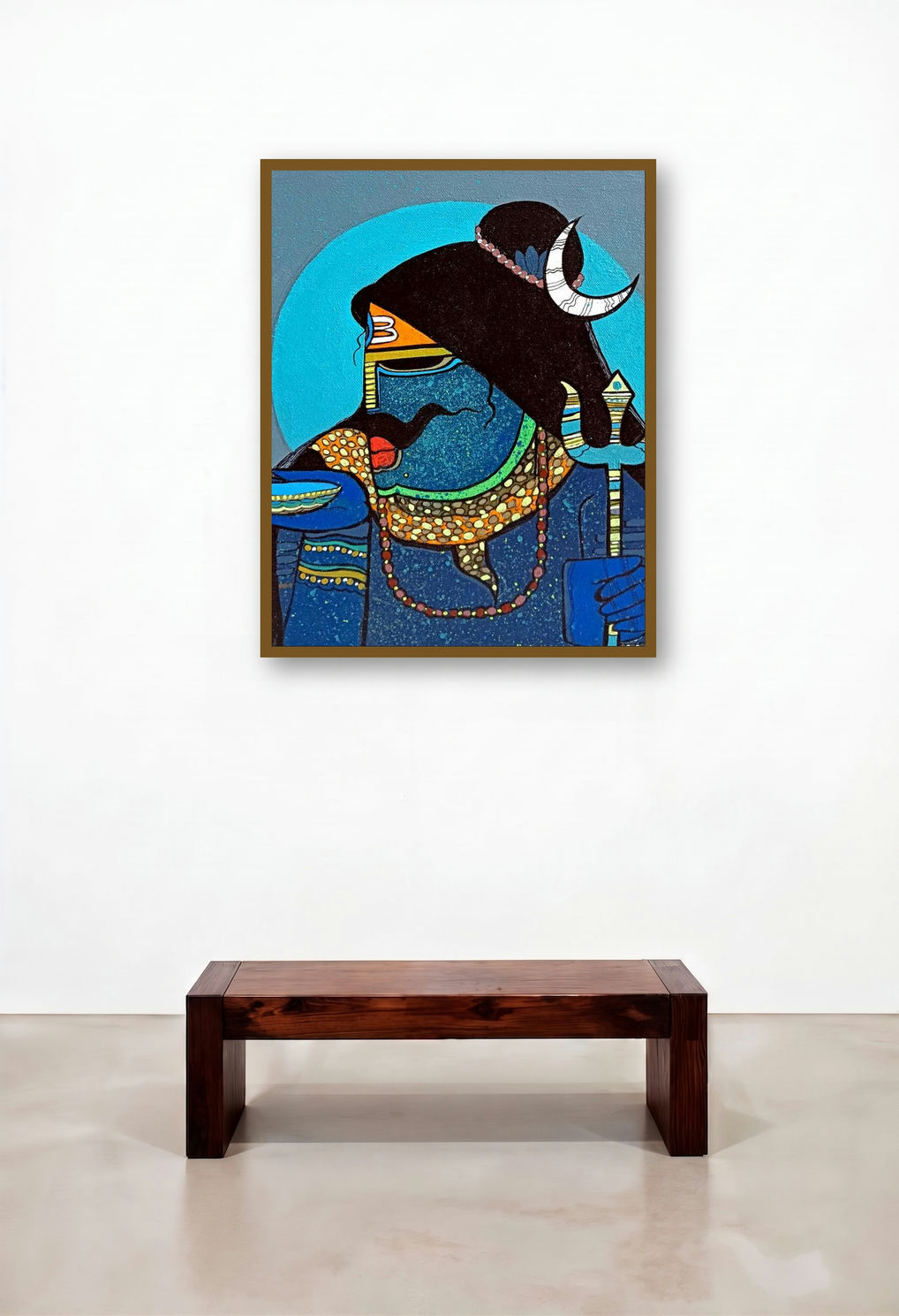 Shiva (Shiva with Trishul and Bowl head further signifies his connection to time and the cycles of the universe.) by artist Priyanka Chivte displayed in a Eclectic Executive Office