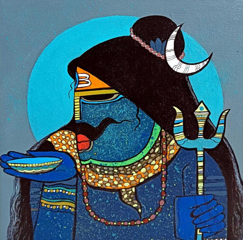 Religious acrylic painting titled 'Shiva', 12x12 inches, by artist Priyanka Chivte on Canvas