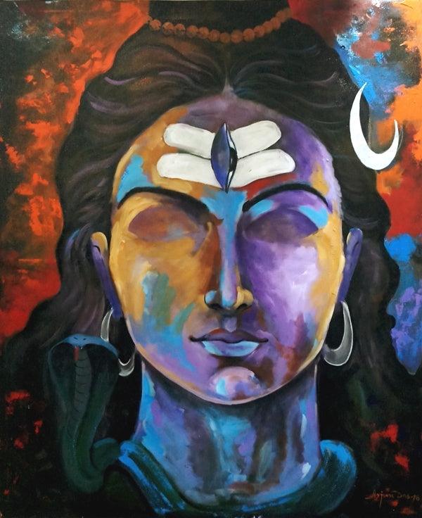 Religious acrylic painting titled 'Shiva', 36x42 inches, by artist Arjun Das on Canvas
