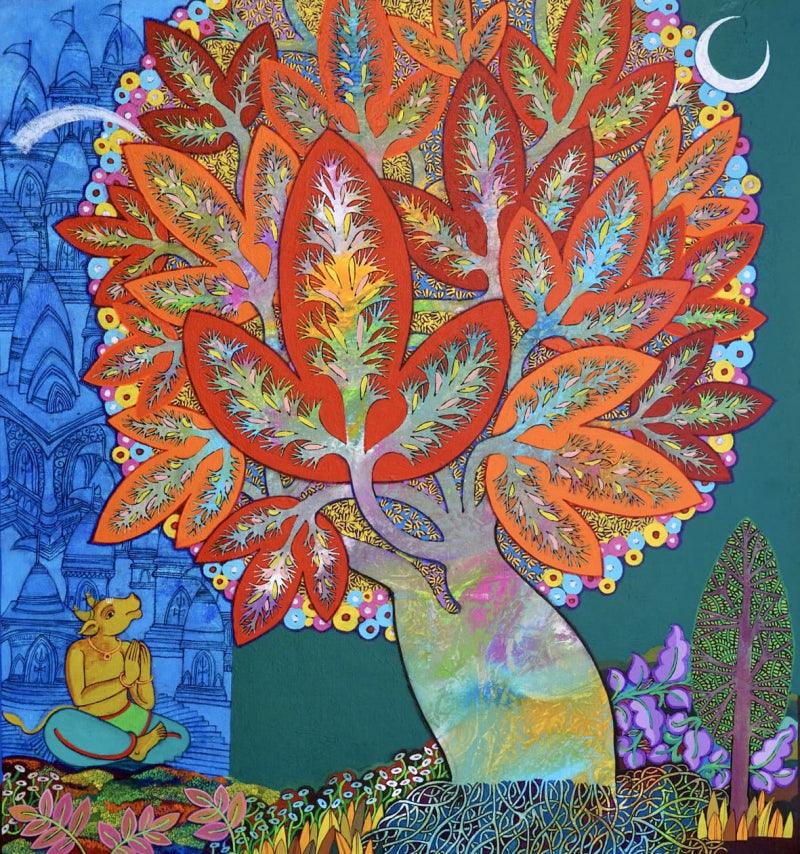 Figurative acrylic painting titled 'Shiva', 26x26 inches, by artist Chandra Morkonda on On canvas