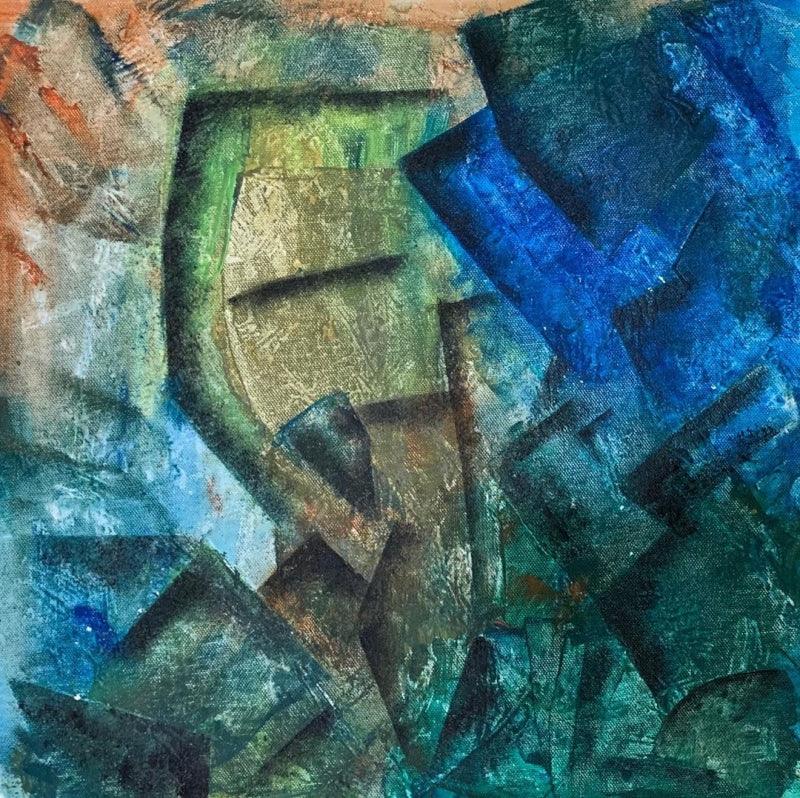 Religious mixed media painting titled 'Shree Ganesh', 16x16 inches, by artist Amit Pithadia on Canvas