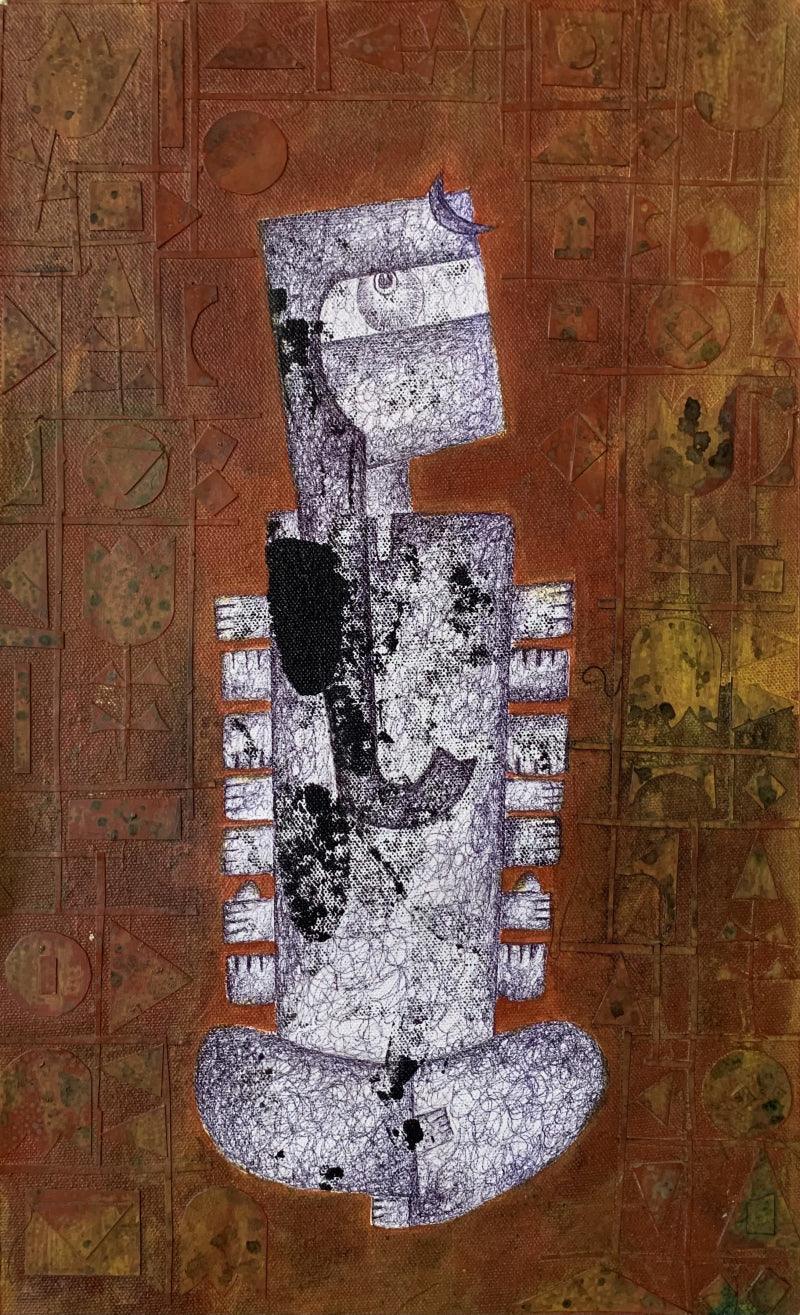 Religious mixed media painting titled 'Shree Ganesh', 19x11 inches, by artist Amit Pithadia on Canvas