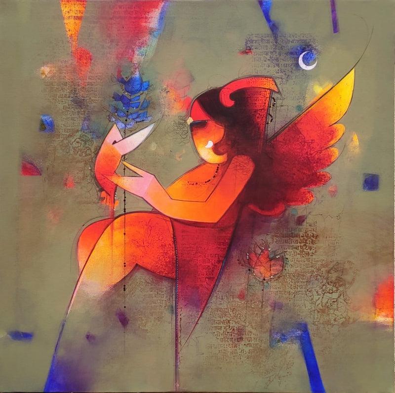 Religious acrylic painting titled 'Shree Ganesh', 30x30 inches, by artist Amol Pawar on Canvas