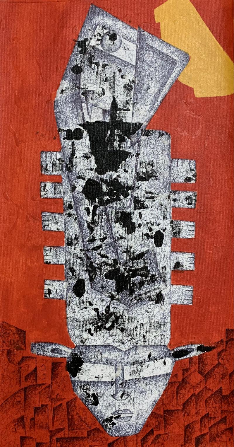 Religious acrylic ink painting titled 'Shree Ganesh', 25x13 inches, by artist Amit Pithadia on Canvas