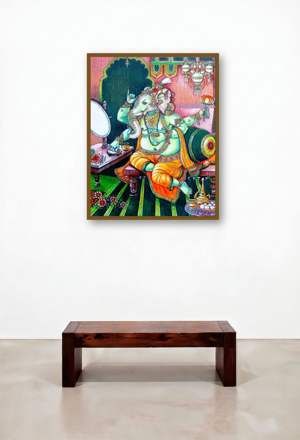 Shree Ganesha (Divine Reflection) by artist Anand Sonar displayed in a Elegant Bedroom