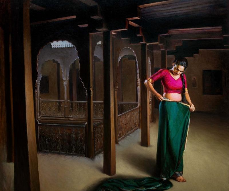 Figurative oil painting titled 'Shringar 2', 36x42 inches, by artist Mahesh Soundatte on Canvas