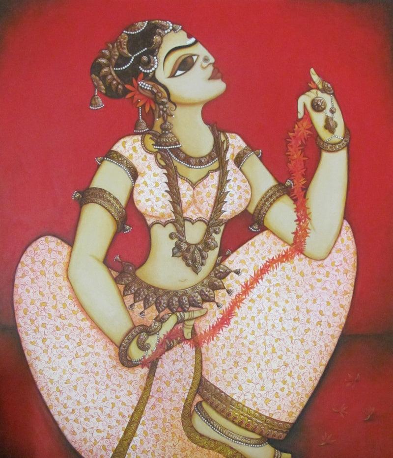 Figurative acrylic painting titled 'Shringar', 36x30 inches, by artist Rahul Phulkar on Canvas