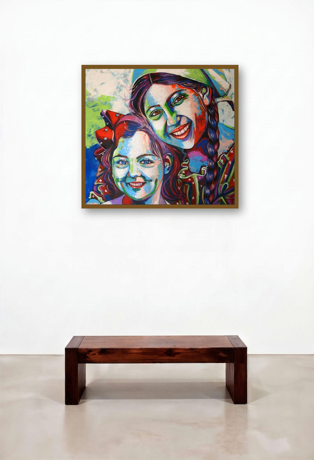 Sisters by artist Mahesh Kummar displayed in a Contemporary Luxury Lounge